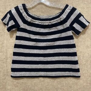 Madewell women’s top XS gray blue crop off shoulder stripe shirt
